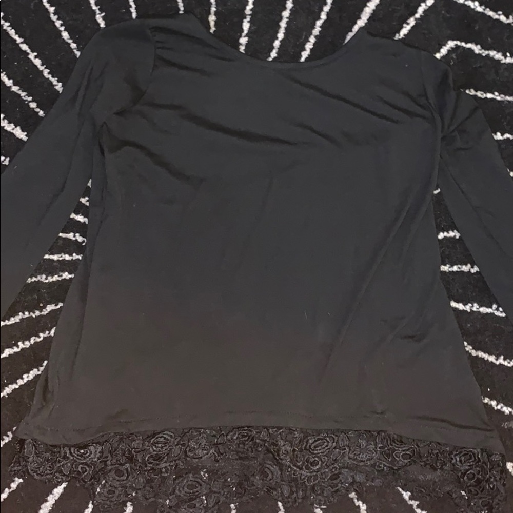 Long sleeve black Shirt with a lace bottom trim